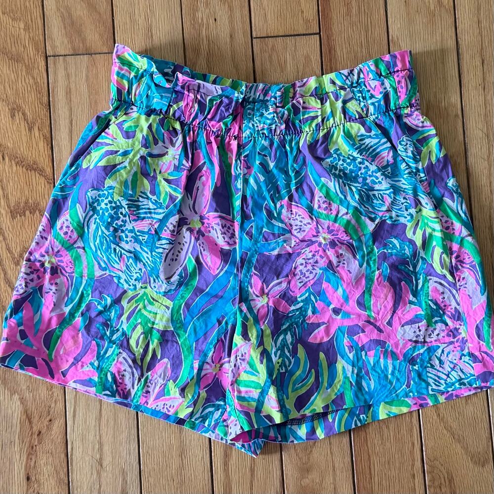 Lilly Pulitzer Tropical Floral High Waist Shorts Pink Purple Women’s Small